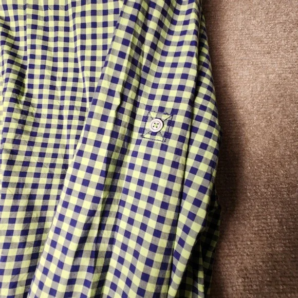 BUGATCHI UOMO Mens Gingham Check Long Sleeve Button Down Shirt Green Navy Blue - Picture 5 of 8